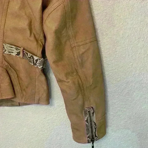 Etcetera tan leather snakeskin jacket sz 2 preppy moto 90s fall winter *flaw - Picture 10 of 13